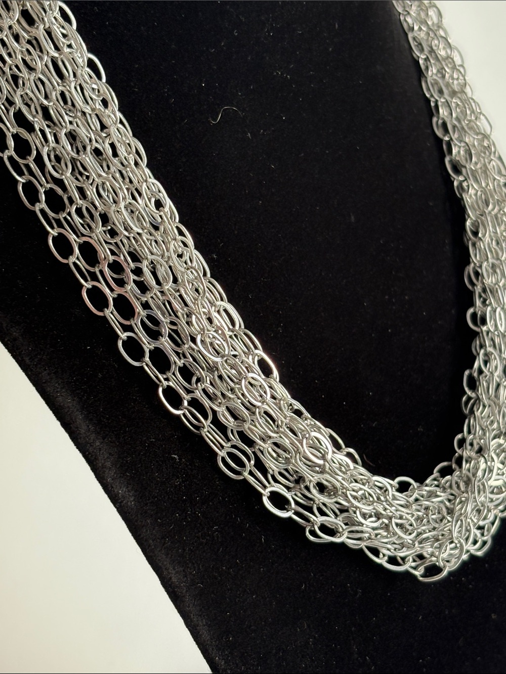 Silver Multi Strand Chain Necklace Women Jewelry Layered Design - Picture 3 of 4